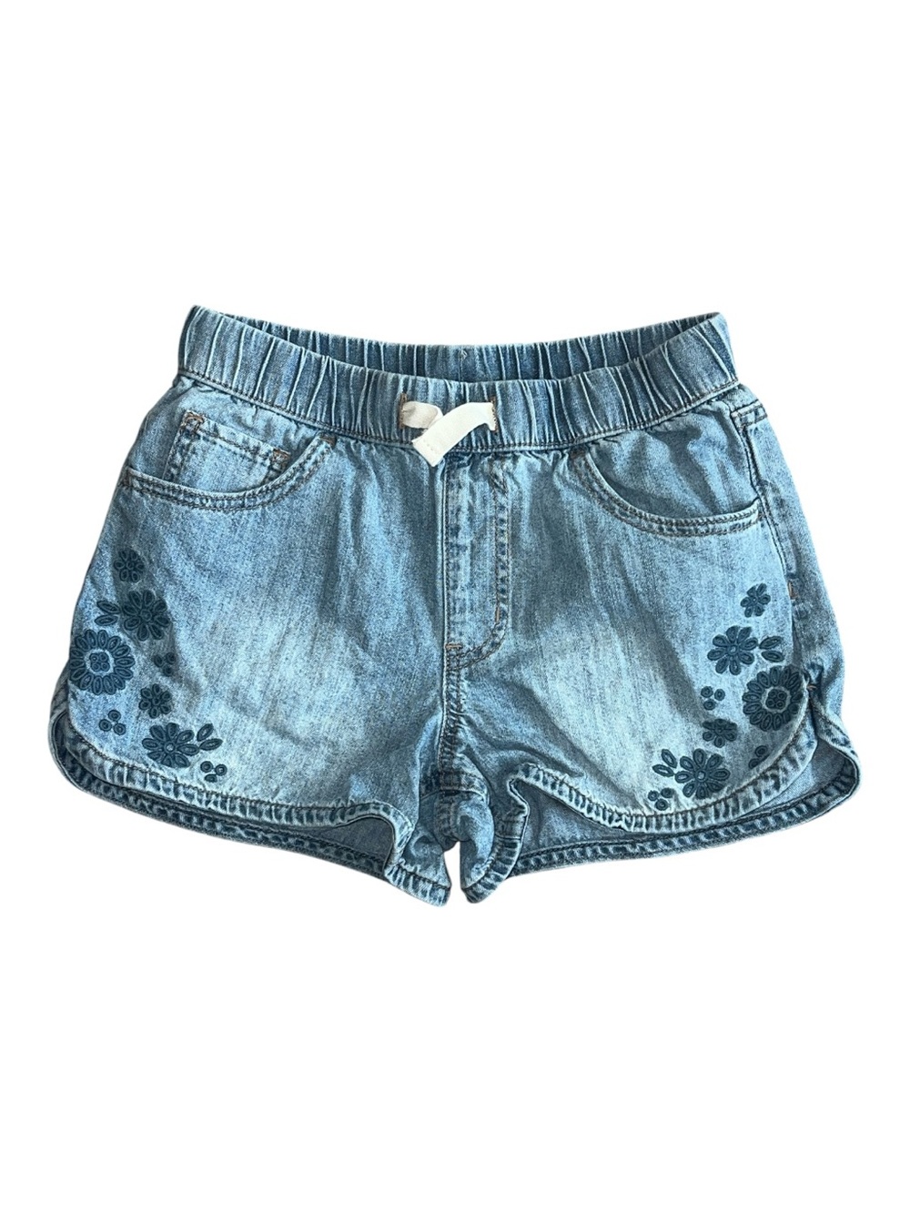 Cat & Jack Light Blue Denim Floral Embroidered Kids Shorts Size 10/12